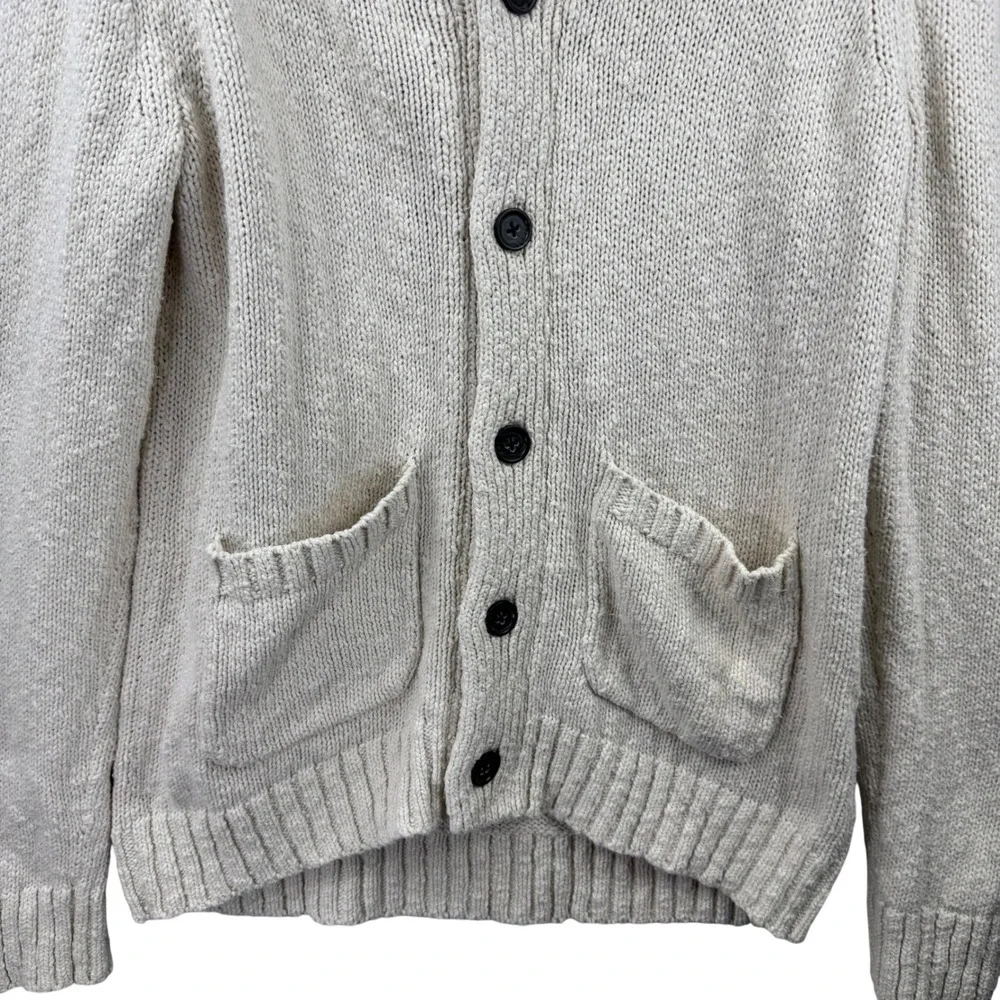 Banana‎ Republic Cardigan Sweater Mens Large Cream Cotton Shawl Collar Chunky